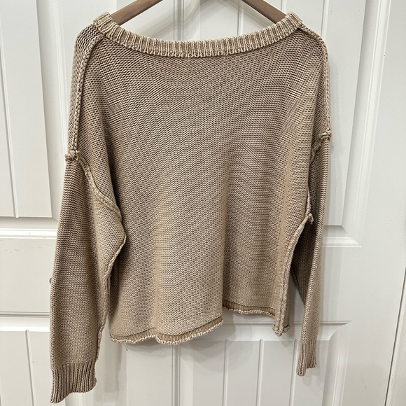 Mustard Seed Tan Taupe Crew Neck Sweater sz Small Boxy Oversized Fit - Picture 4 of 6